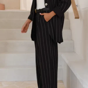 Thea Blazer - Black Pinstripe